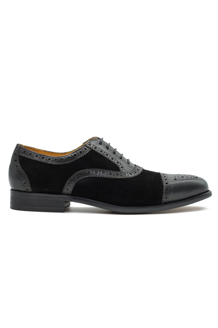 TWO TONE SPECTATOR BROGUES IN BLACK LEATHER & SUEDE