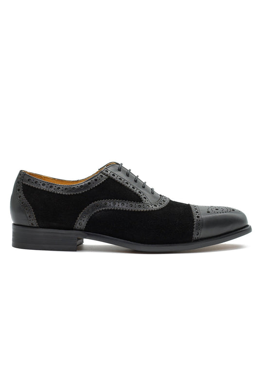 TWO TONE SPECTATOR BROGUES IN BLACK LEATHER & SUEDE