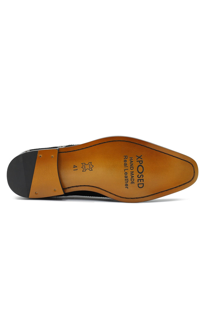 TWO TONE SPECTATOR BROGUES IN BLACK LEATHER & SUEDE