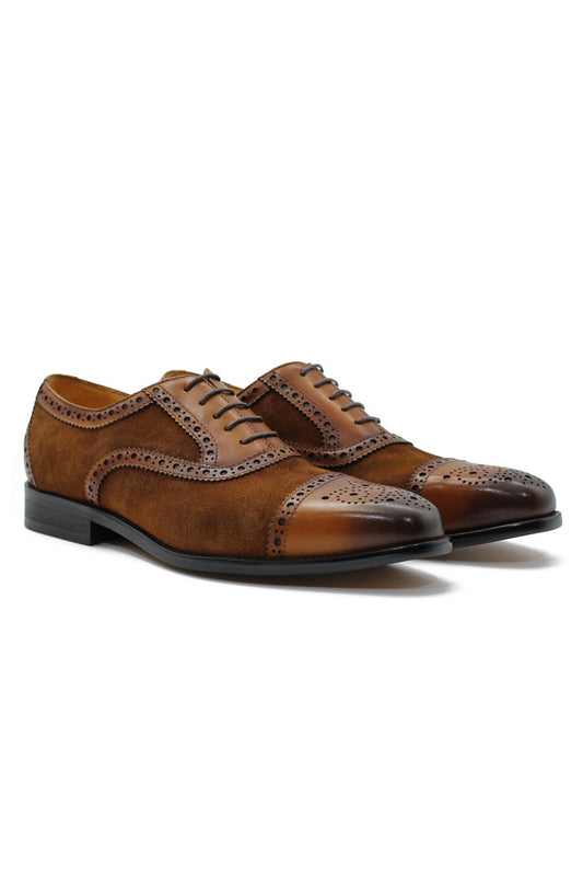 TWO TONE SPECTATOR BROGUES IN BROWN LEATHER & SUEDE