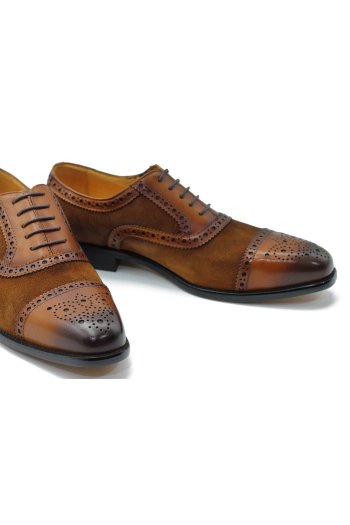 TWO TONE SPECTATOR BROGUES IN BROWN LEATHER & SUEDE