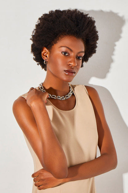 Two-Tone Woven Silver and Gold Link Short Necklace | Ming Wang