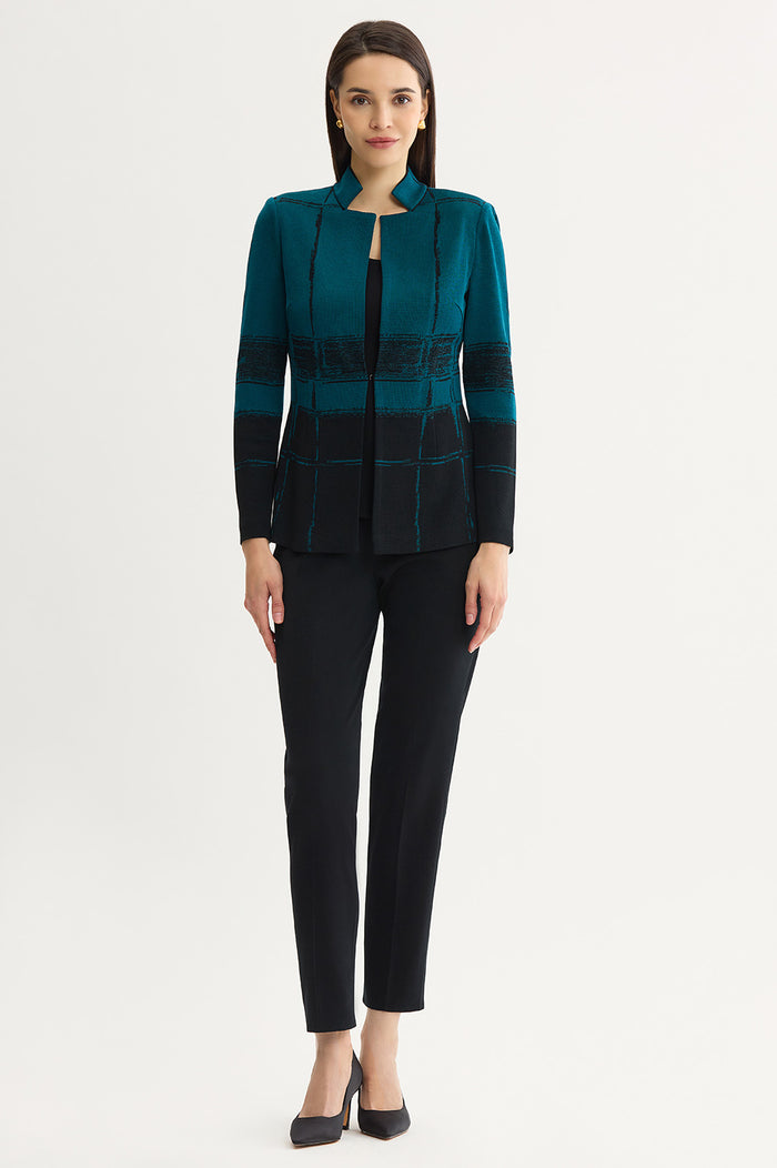 Two-Toned Flat Knit Jacket, Deep Teal/Black | Ming Wang