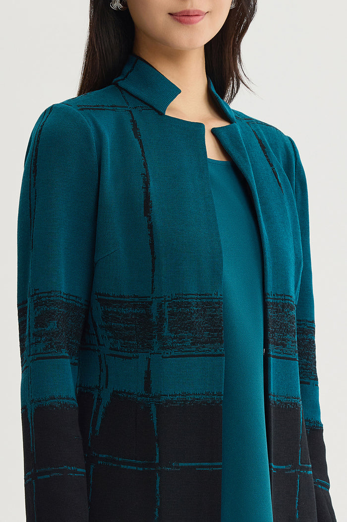 Two-Toned Flat Knit Jacket, Deep Teal/Black | Ming Wang