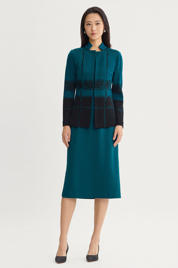 Two-Toned Flat Knit Jacket, Deep Teal/Black | Ming Wang