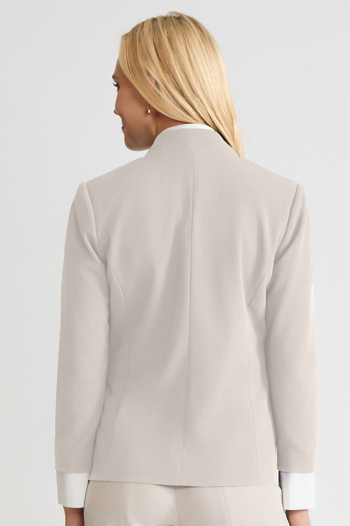 Tailored Two-Toned Stretch Deco Crepe Blazer, Limestone, Limestone/White | Ming Wang