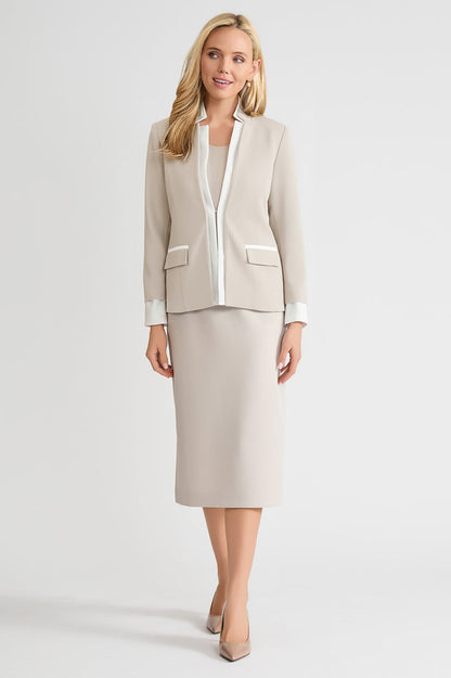 Tailored Two-Toned Stretch Deco Crepe Blazer, Limestone, Limestone/White | Ming Wang