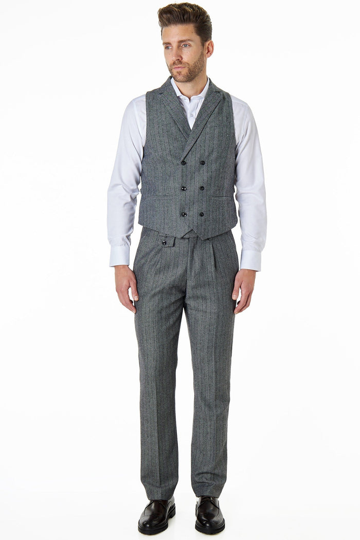 TYLER - HERRINGBONE TWEED DOUBLE BREASTED GREY WAISTCOAT