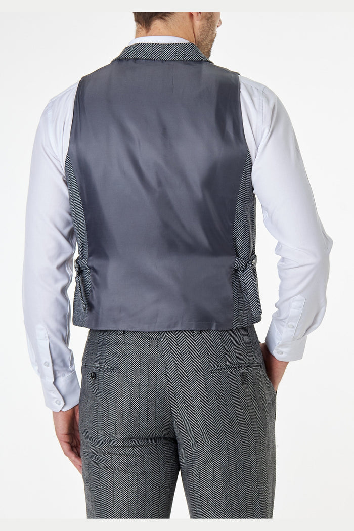 TYLER - HERRINGBONE TWEED DOUBLE BREASTED GREY WAISTCOAT
