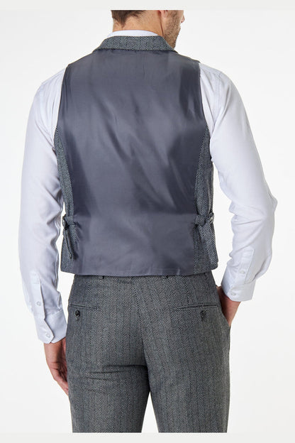 TYLER - HERRINGBONE TWEED DOUBLE BREASTED GREY WAISTCOAT