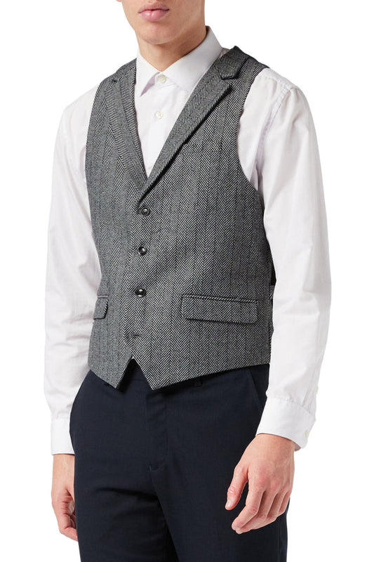 TYLER HERRINGBONE TWEED GREY WAISTCOAT