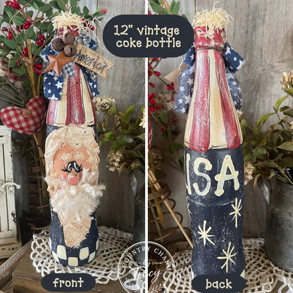 Uncle Sam Hand-Painted Tall Coke Bottle - Primitive Americana Decor LAST ONE!