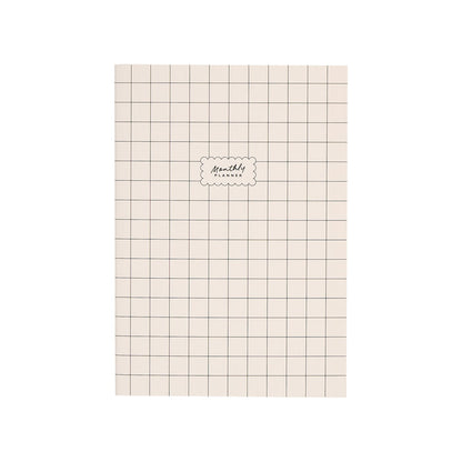Undated Modern Tones Folio Planner Insert - Monthly Calendar View A5 Layout- 12 Months beige gridded monthly planner page with centered Monthly Planning label