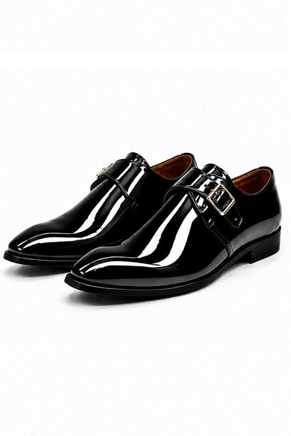 VALE Men’s Black Patent Leather Single Monk Strap Shoes