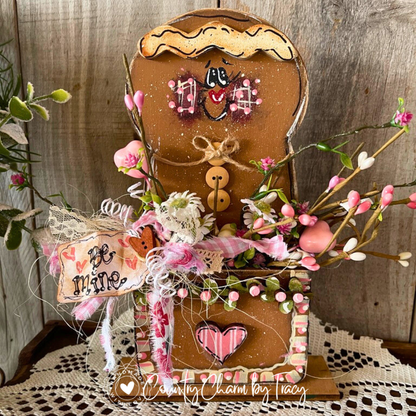 Valentine Gingie Girl “Be Mine” Prim Pocket Shelf Sitter