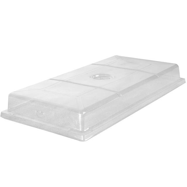 Clear plastic humidity dome for seed starting trays with a top adjustable vent.