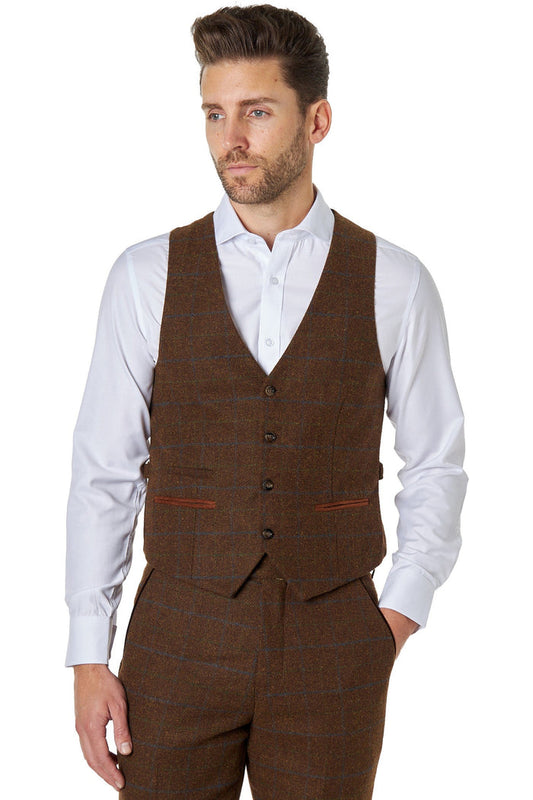Vitori - Brown Tweed Check Waistcoat