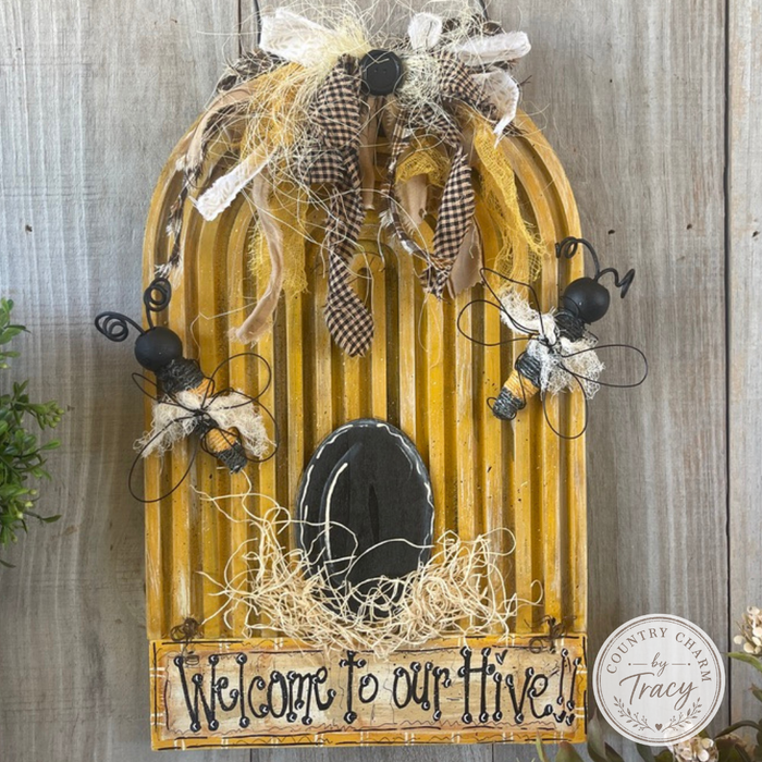 Welcome to Our Hive Wood Door Hanger - 1" Pine Wood