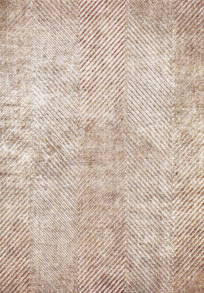 Beige and brown rug with a distressed herringbone pattern and textured finish.