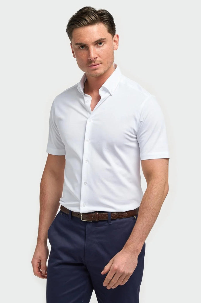 White Cotton Stretch Slim Fit Shirt – Short Sleeve