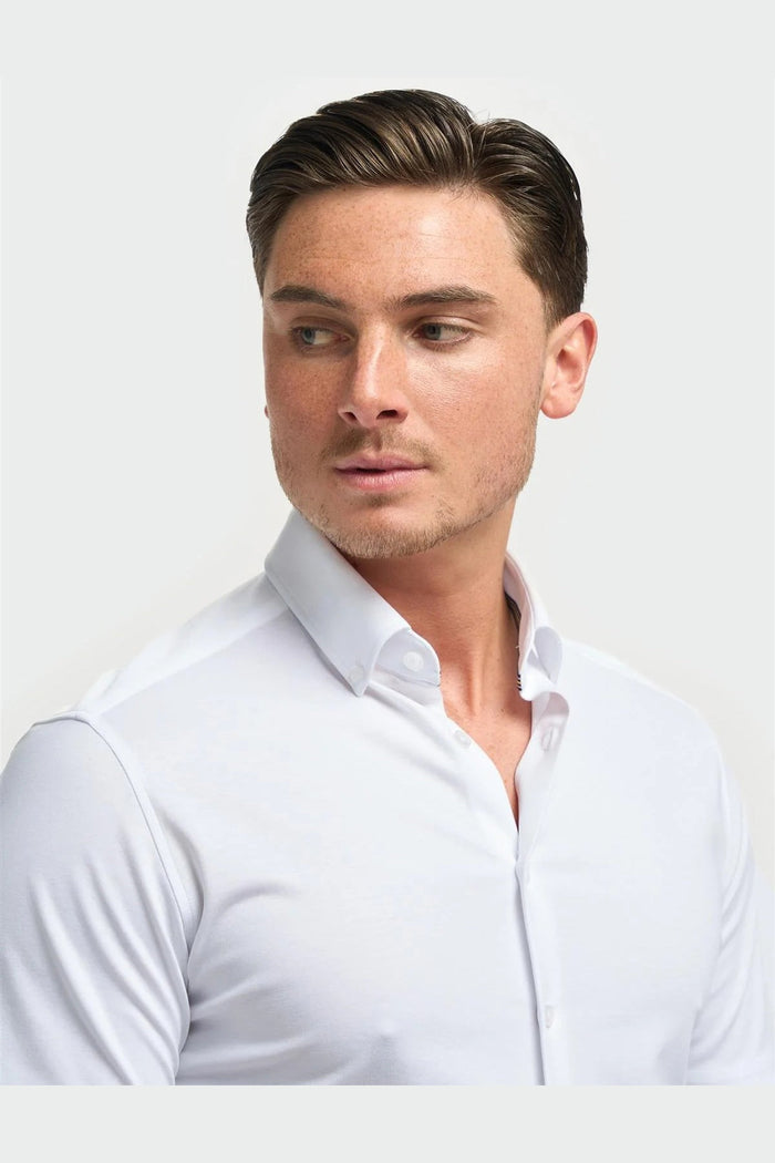 White Cotton Stretch Slim Fit Shirt – Short Sleeve