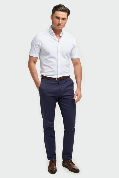 White Cotton Stretch Slim Fit Shirt – Short Sleeve