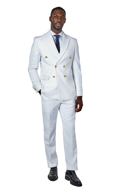 WHITE DOUBLE BREASTED TAILORED SUIT GOLD BUTTONS