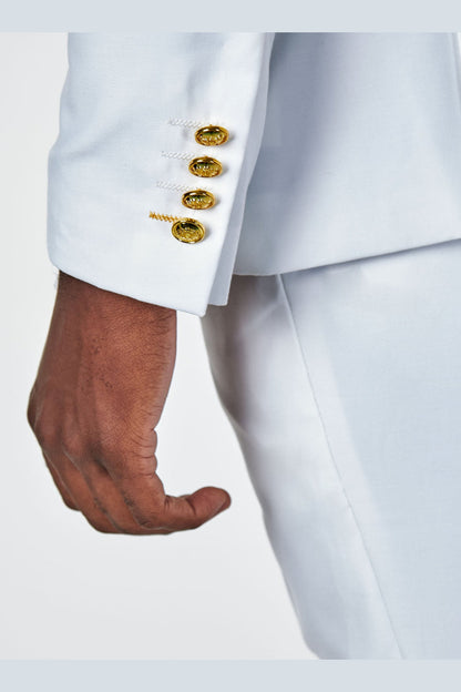WHITE DOUBLE BREASTED TAILORED SUIT GOLD BUTTONS