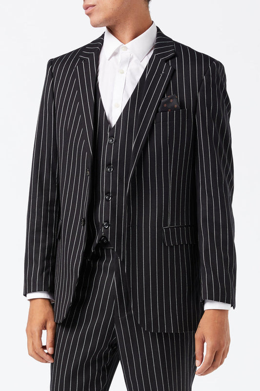 WHITE PIN STRIPE BLACK JACKET
