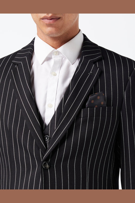 WHITE PIN STRIPE BLACK JACKET