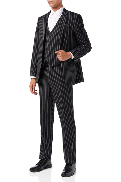 WHITE PIN STRIPE BLACK JACKET