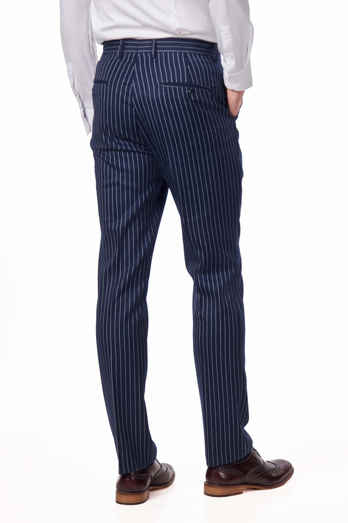 WHITE PINSTRIPE ON NAVY BLUE TROUSER