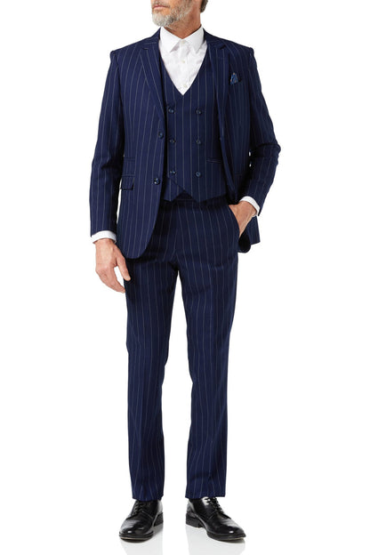 White Pinstripe on Navy Suit