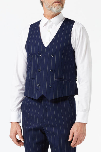 White Pinstripe on Navy Suit