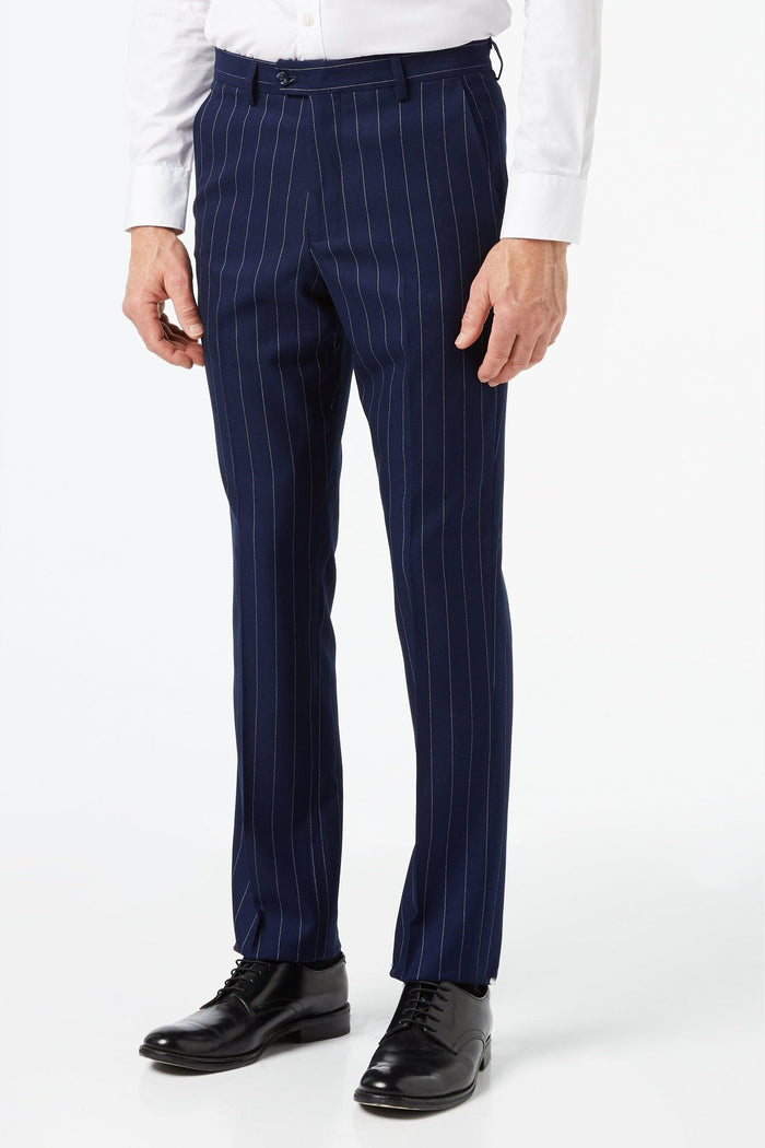 White Pinstripe on Navy Suit