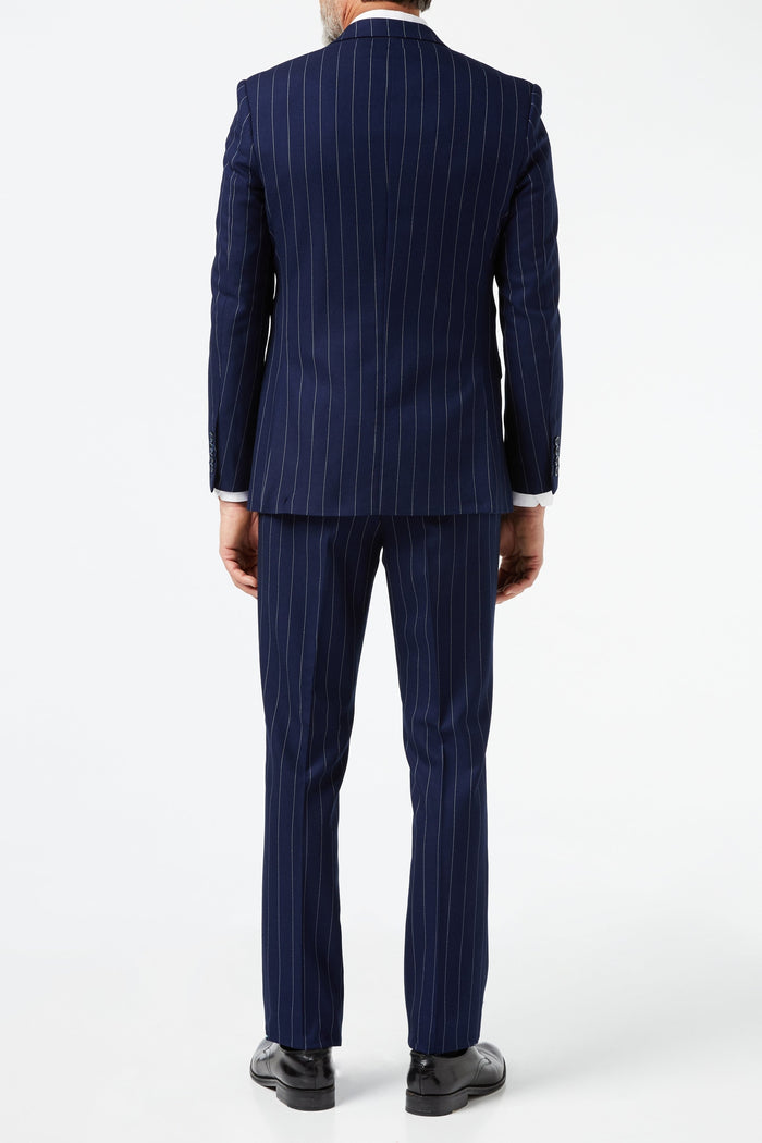 White Pinstripe on Navy Suit