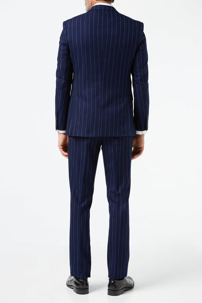 White Pinstripe on Navy Suit