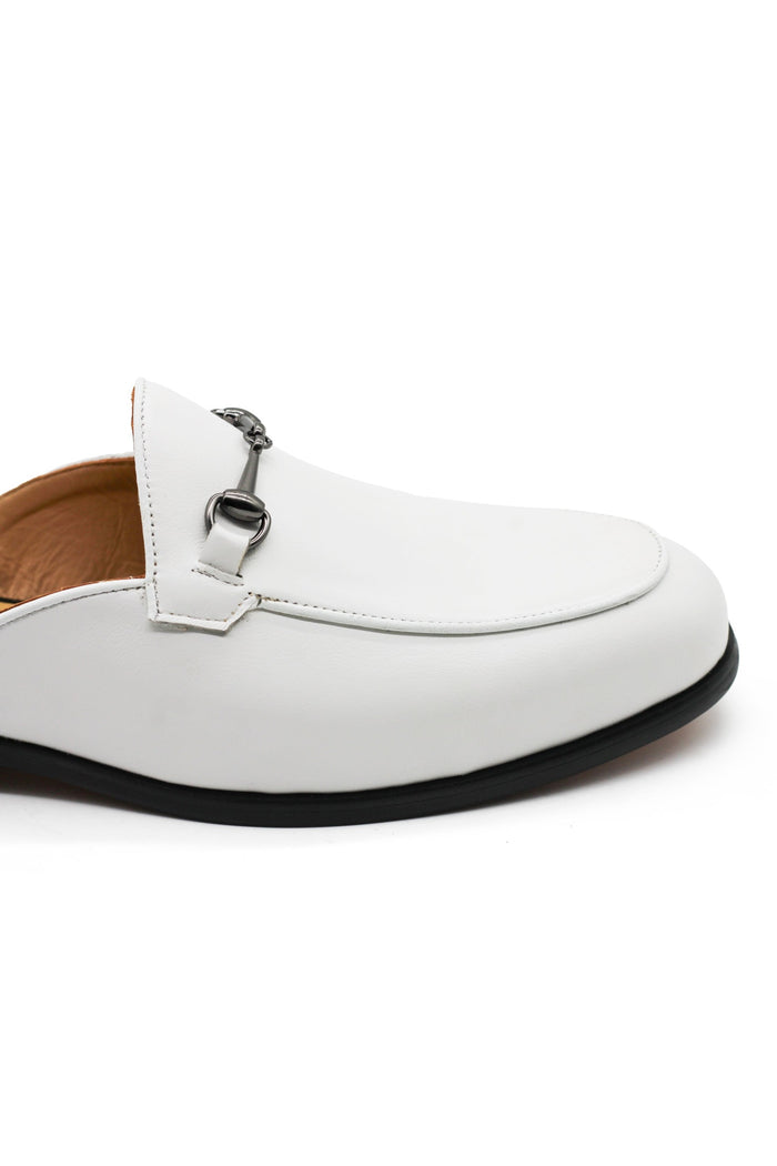 White Real Leather Snaffle Bit Half Shoes | Mules