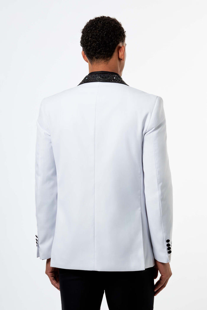 White Rhinestone Shawl Lapel Tuxedo 3-Piece Wedding Suit