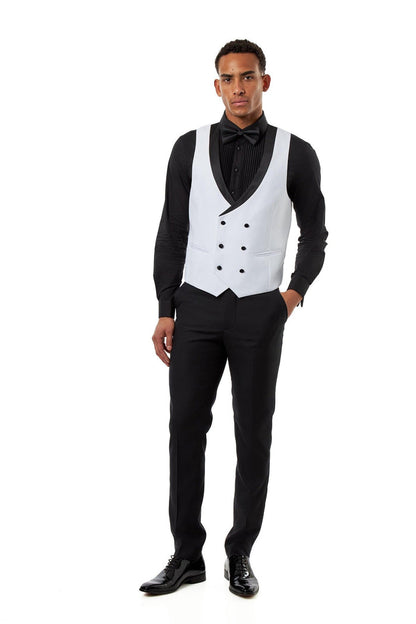 White Rhinestone Shawl Lapel Tuxedo 3-Piece Wedding Suit