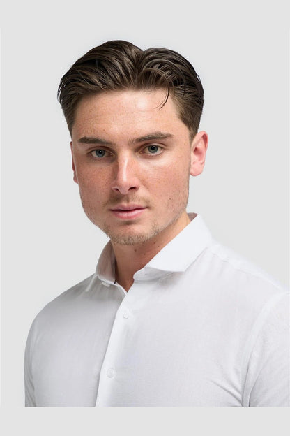 White Short Sleeve Linen Blend Shirt - Matera
