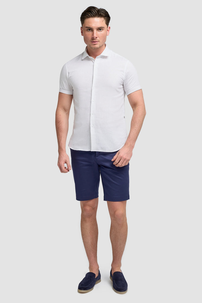 White Short Sleeve Linen Blend Shirt - Matera