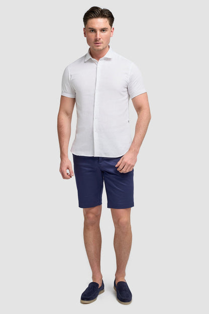 White Short Sleeve Linen Blend Shirt - Matera