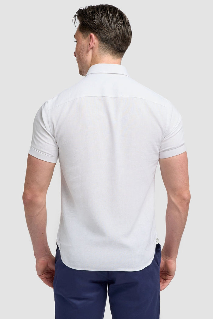 White Short Sleeve Linen Blend Shirt - Matera