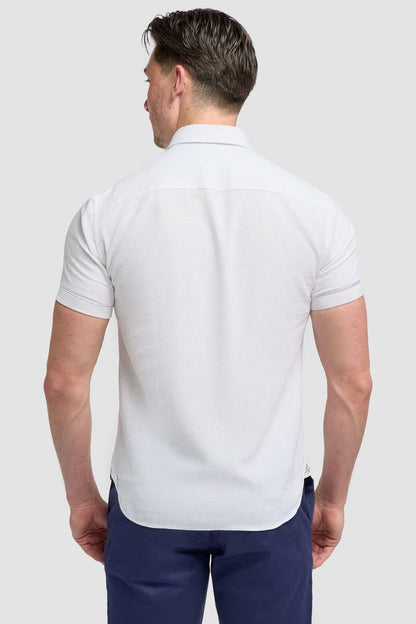 White Short Sleeve Linen Blend Shirt - Matera