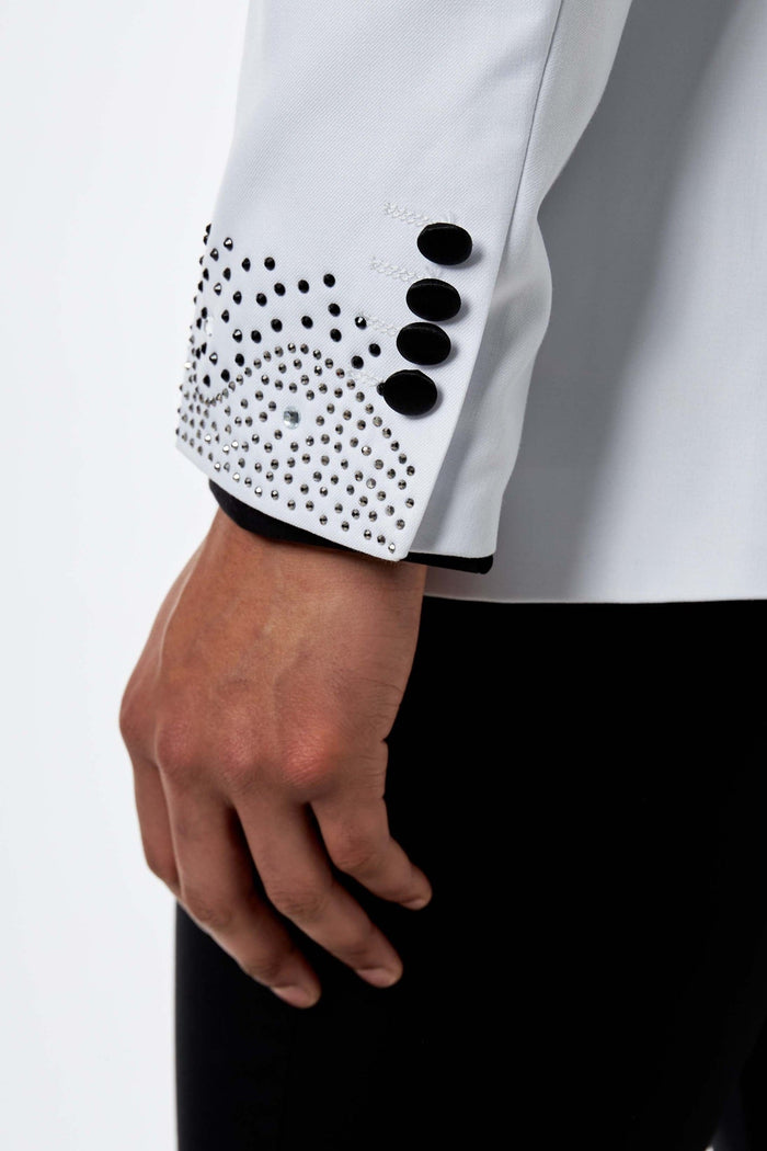White Tuxedo Wedding Jacket Rhinestone Lapel
