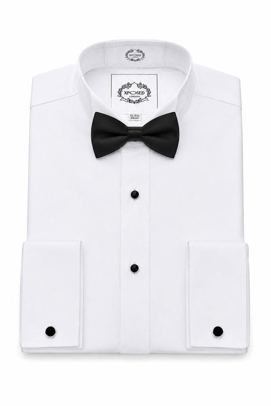 WHITE TUXEDO WING COLLAR SHIRT