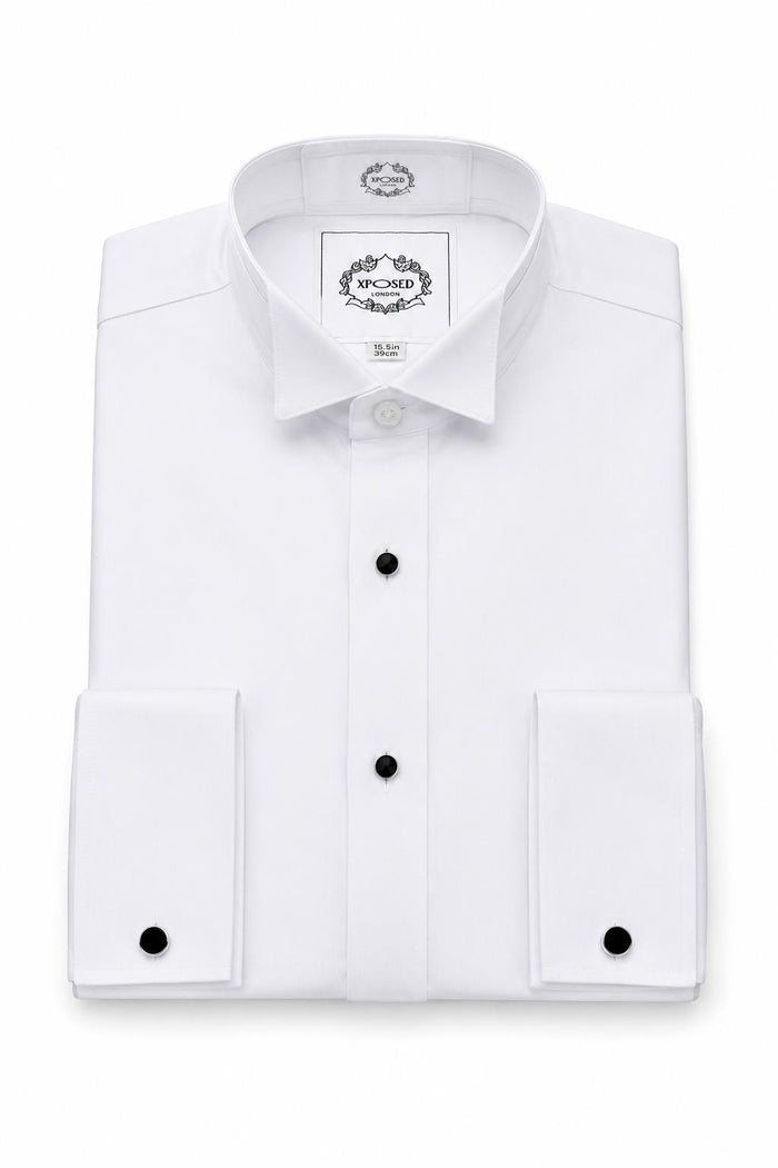 WHITE TUXEDO WING COLLAR SHIRT