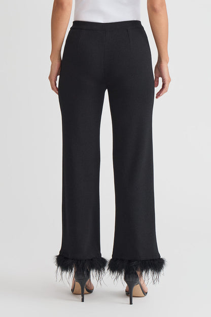 Wide-Leg Soft Knit Feather Pants, Black/White | Ming Wang