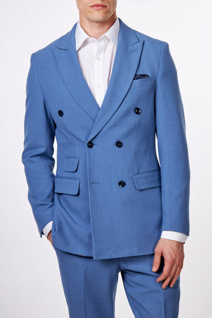 WILLIAM – BLUE DOUBLE BREASTED PINSTRIPE JACKET